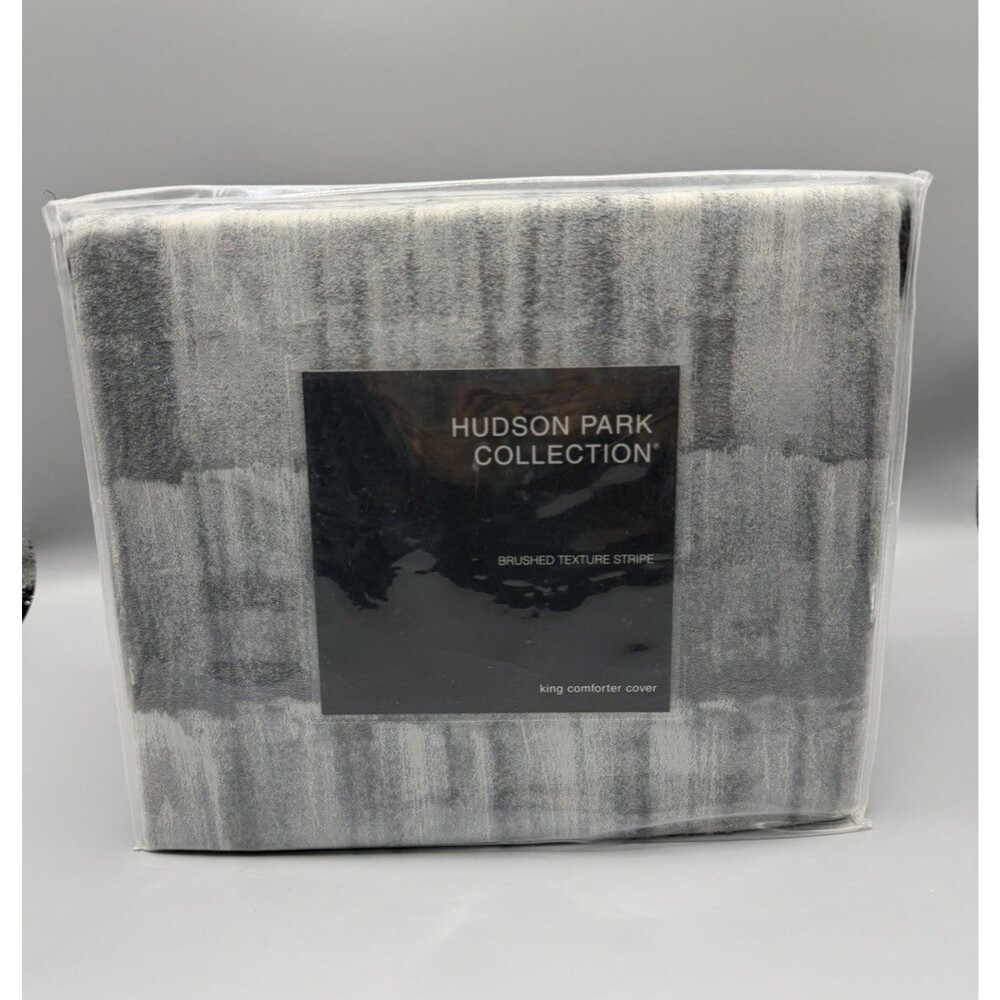 Hudson Park Collection Brushed Texture Stripe KING Duvet Cover New